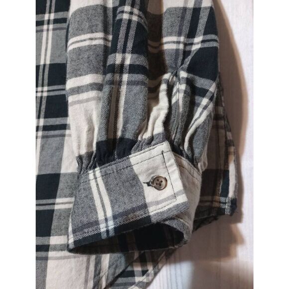Free Assembly Shirt Ladies 3x Flannel Button Front Long Sleeve Black Cream - Picture 4 of 7